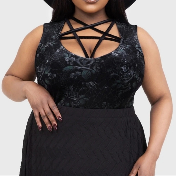 Killstar Black and Green Floral Strappy Tank Top - Picture 7 of 9